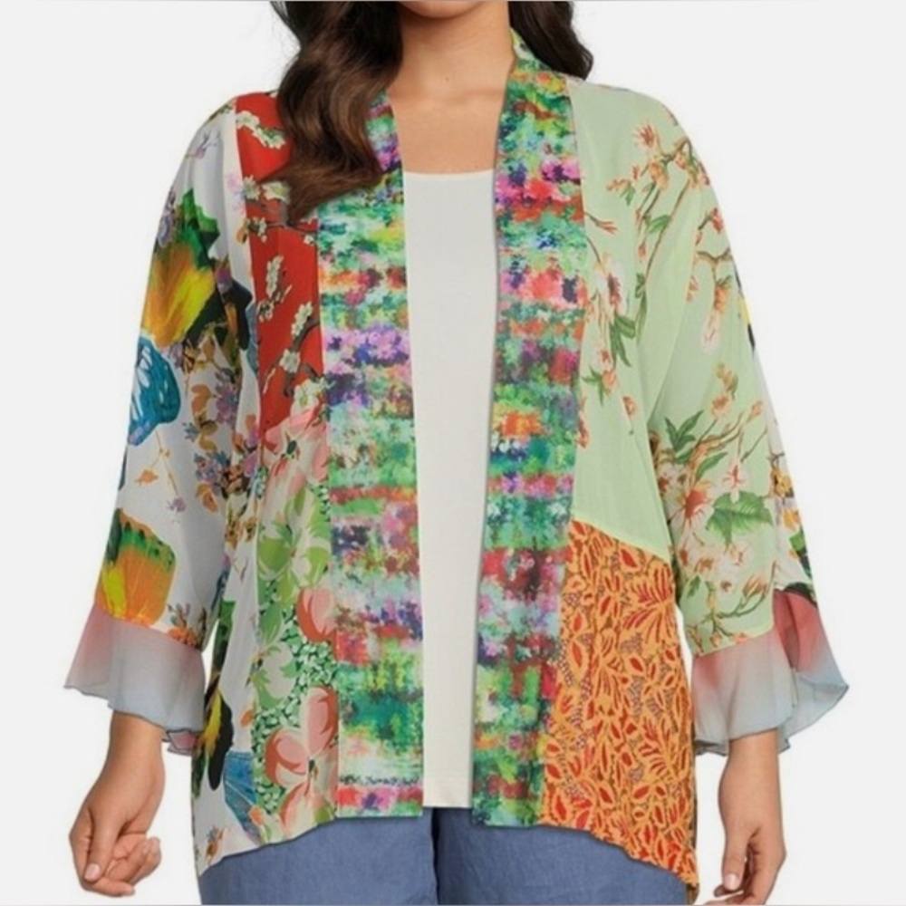 John Mark Multi Print Ruffle Sleeve Kimono